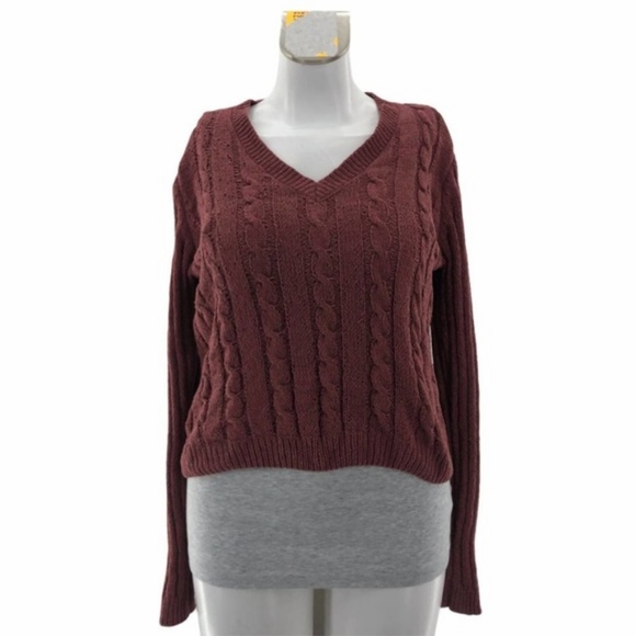 Crop Knit Sweater Long Sleeve Pink